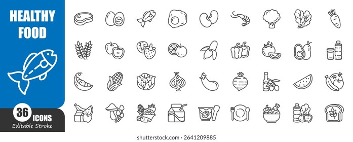 Healthy food outline icon . Editable stroke . Vector .