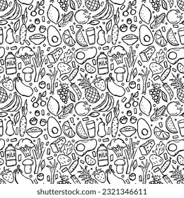 Healthy food pattern. Drawn healthy food background