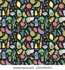 Healthy food pattern. Drawn healthy food background