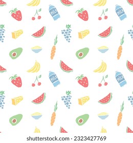Healthy food pattern. Drawn healthy food background