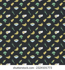 Healthy food pattern. Drawn healthy food background