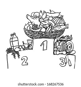 Healthy food pedestal. vector sketch
