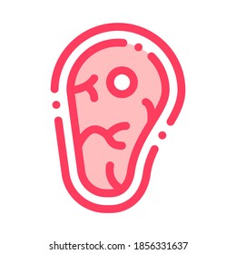 Healthy Food Piece Of Meat Vector Thin Line Icon. Ecology Animal Farmer Product Meat Linear Pictogram. Organic Healthcare Vitamin Nutrition Pork Beef Contour Illustration