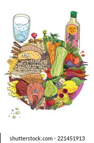 healthy food plate - cartoon