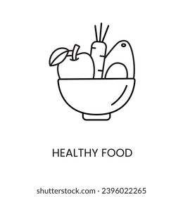 Healthy food, plate with vegetable and fruit, vector line icon for educational materials about diabetes