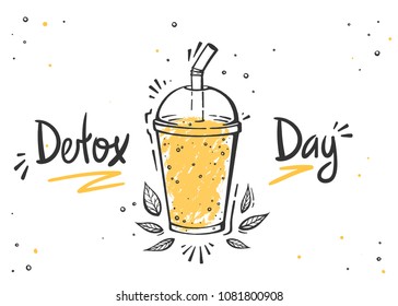 Healthy food poster. Hand drawn vector elements of smoothies, lemonade, fresh, juice, detox in sketch style.