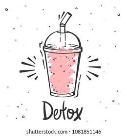 Healthy food poster. Hand drawn vector elements of smoothies, fresh, juice, detox and fruits in sketch style.