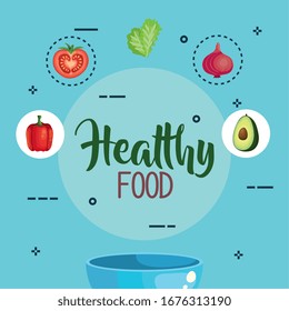 healthy food poster with set of vegetables vector illustration design