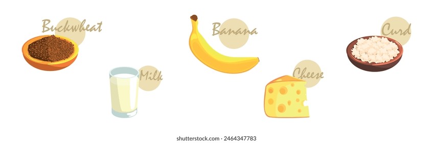 Healthy Food and Product with Inscription Vector Set