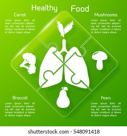 Healthy food puzzle concept with products icons valuable for human lungs on green background vector illustration