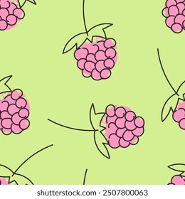 healthy food: raspberry. seamless pattern of raspberry. Template for Notebook covers, pattern for wallpapers, for cafe, restaurant. hand-drawn naive art style.