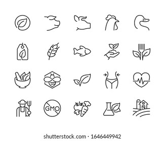 Healthy food related minimal thin line icon set