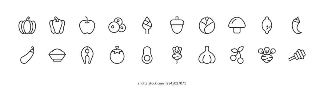 healthy food related premium icon set. Vector elements with editable stroke. Isolated on a white background