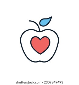 Healthy Food related vector line icon. Apple, heart. Isolated on white background. Vector illustration. Editable stroke