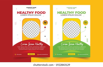 Healthy Food Restaurant Poster, 
 Restaurant Menu, Brochure, Flyer Design Templates In A4 Size. Vector Illustrations For Food And Drink Marketing Material, Ads, Natural Products Presentation Temp