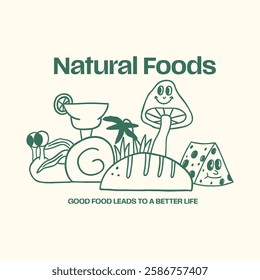 healthy food retro cartoon character illustration