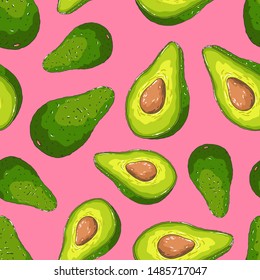 Healthy food. Ripe sliced avocado. Seamless background with pattern.