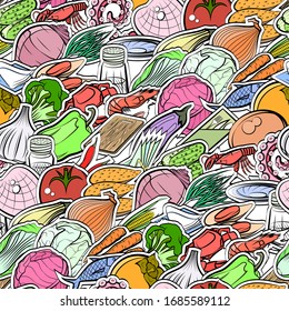 Healthy food, Seafood and Table setting pattern. Background for printing, design, web. Seamless. Colored.