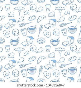 healthy food in seamless pattern with doodle style on white background