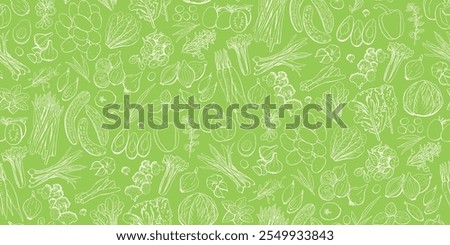 Healthy Food Seamless Pattern on Fresh Green Background