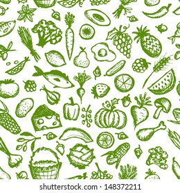 Healthy food seamless pattern, sketch for your design