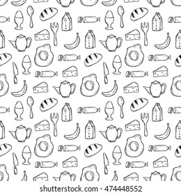healthy food in seamless pattern using doodle or hand drawing style on white background