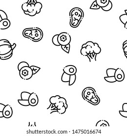 Healthy Food Seamless Pattern Vector  Contour Illustration