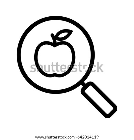 Healthy food search linear icon. Thin line illustration. Magnifying glass with apple. Diet contour symbol. Vector isolated outline drawing