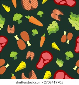 Conjunto de alimentos saludables Ilustración de diseño de patrón transparente 