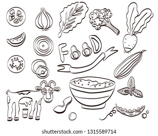 Healthy food set of icon. Vector illustration of healthy food vector icon set. For web, advertising, banner.