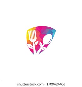 Healthy Food shield shape concept Logo design. Organic Food Logo 