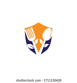 Healthy Food shield shape concept Logo design. Organic Food Logo 