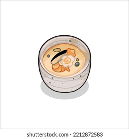 healthy food, shrimp vegetable and mushroom on Steamed egg. Steamed egg in a bowl object vector illustrator.