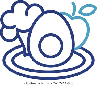 Healthy food single icon of balanced nutrition combining egg, broccoli and apple on a plate conveys a message about the importance of a nutritious diet and healthy living.