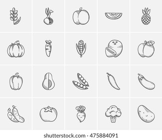 Healthy food sketch icon set for web, mobile and infographics. Hand drawn healthy food icon set. Healthy food vector icon set. Healthy food icon set isolated on white background.