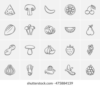 Healthy food sketch icon set for web, mobile and infographics. Hand drawn healthy food icon set. Healthy food vector icon set. Healthy food icon set isolated on white background.