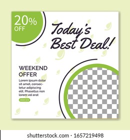 Healthy food Social media post template  with place for photo,  Square templates for publications and advertising.