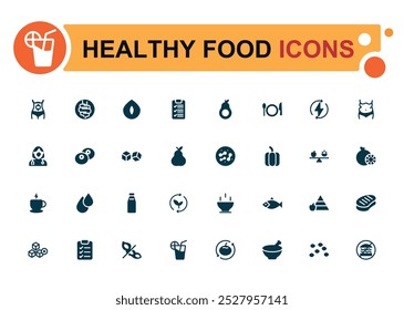 Healthy food solid icons set. Halal food icon collection. Filled symbol collection. Glyph icon pack for web and ui. Editable and pixel perfect, Vector illustration.