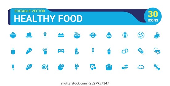 Healthy food solid icons set. Halal food icon collection. Filled symbol collection. Glyph icon pack for web and ui. Editable and pixel perfect, Vector illustration.