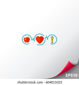 Healthy Food, Sport and Healthy Heart Icon