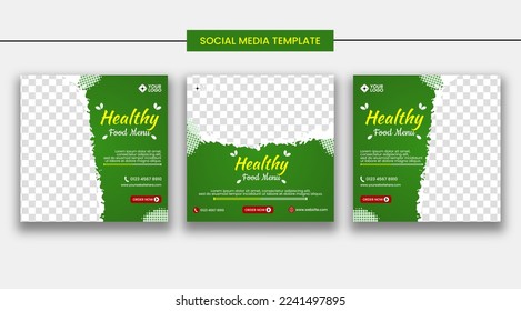 Healthy food square banner social media post template collection