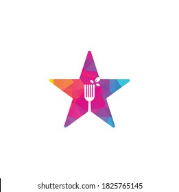 Healthy Food star shape concept Logo design. Fork and leaf Logo icon.