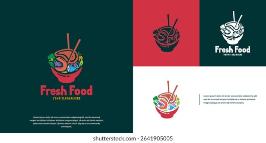 healthy food symbol with the concept of vegetables and meat in a bowl, freshness, graphic illustration design.