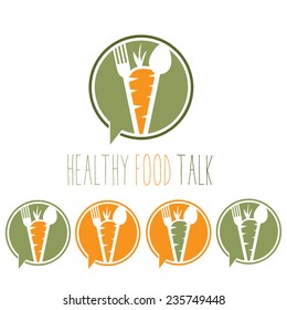 healthy food talk concept with carrot,spoon and fork