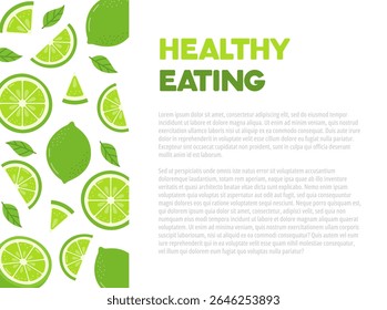 Healthy Food Template. Horizontal Banner with Lime Slices. Summer Banner with Citrus Fruit.