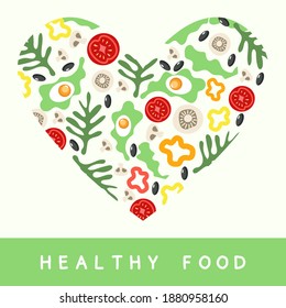 Healthy food template, organic eco food concept, natural meal, salad menu, bio, healthy eating, vector illustration