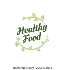 Healthy Food  text in Round floral Frame vector illustration