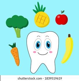 healthy food and a healthy tooth illustration for early Montessori learning