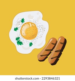 Healthy food top view. fried egg and sausages for your artwork, vector illustration