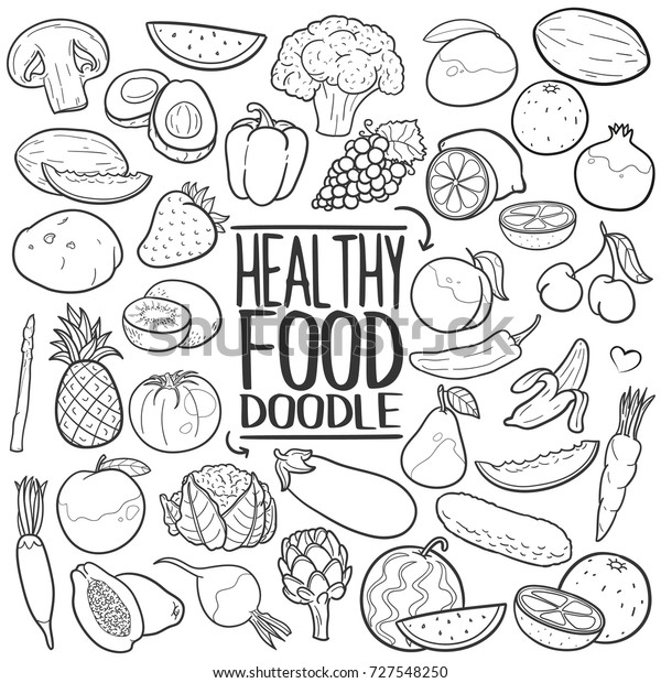 Healthy Food Traditional Doodle Icons Sketch Stock Vector (Royalty Free ...